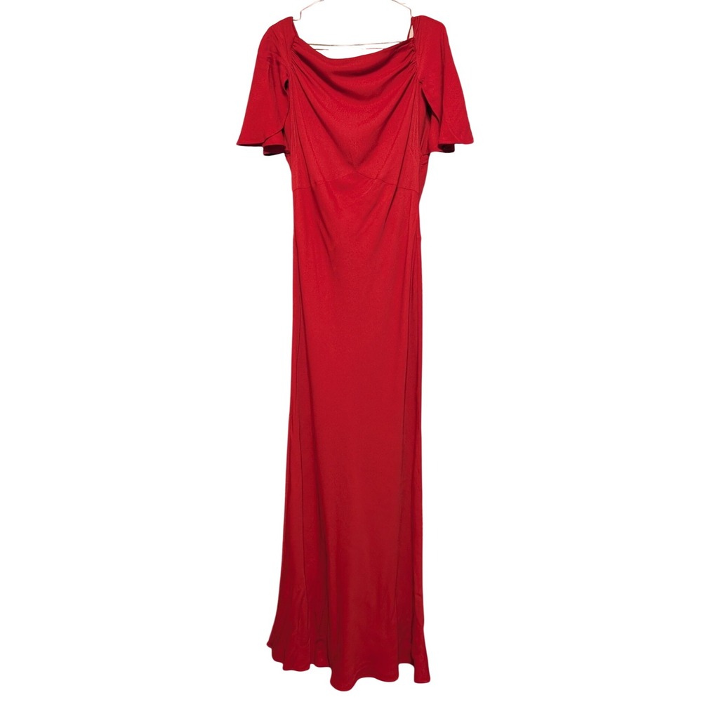 Reformation Lassie Cowl Neck Flutter Sleeve Tie Back Maxi Dress Red Size 10 - Picture 7 of 13